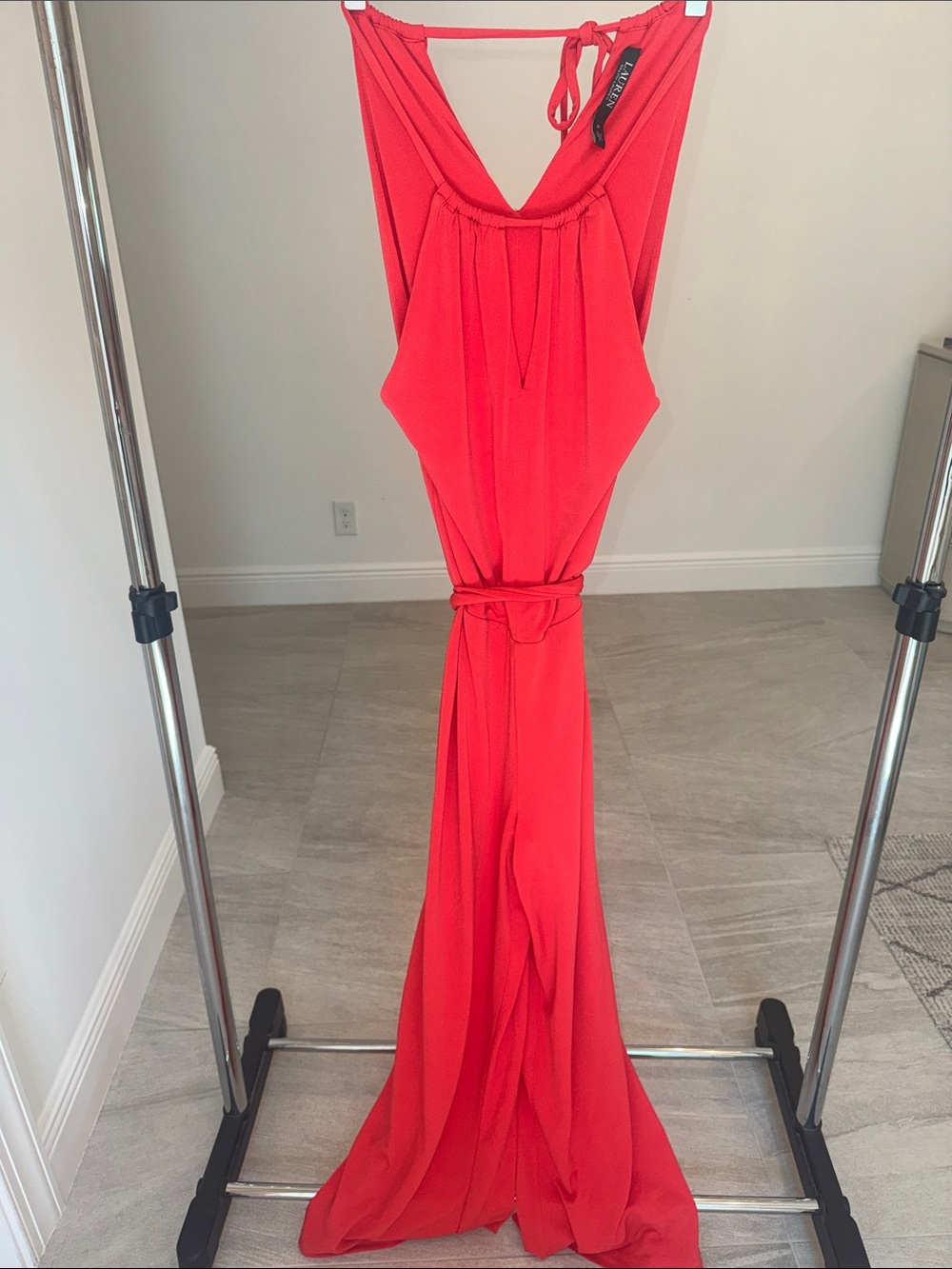 Ralph Lauren Red Halter Tie-Waist Maxi Dress